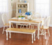 White Dining Room Set with Bench. This Country Style Dining Table and Chairs Set for 6 Is Solid Oak Wood Quality Construction