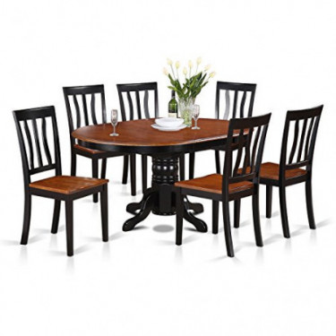 East-West Furniture AVAT7-BLK-W 7-piece dining table set 6 Great kitchen chairs - A Beautiful round kitchen table- Wooden Sea