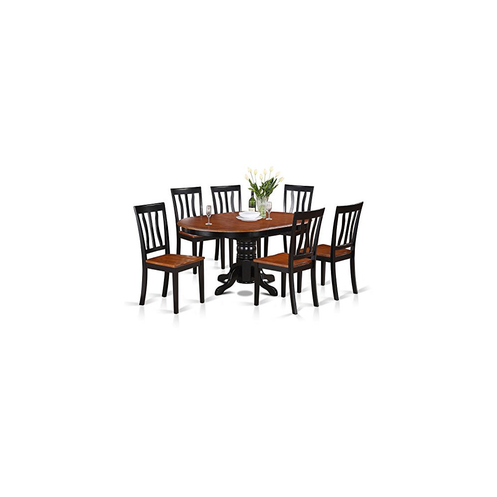 East-West Furniture AVAT7-BLK-W 7-piece dining table set 6 Great kitchen chairs - A Beautiful round kitchen table- Wooden Sea