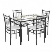 Tangkula 5 Piece Dining Table Set Glass Top Metal Dining Set Kitchen Breakfast Furniture Dinning Table with Chairs