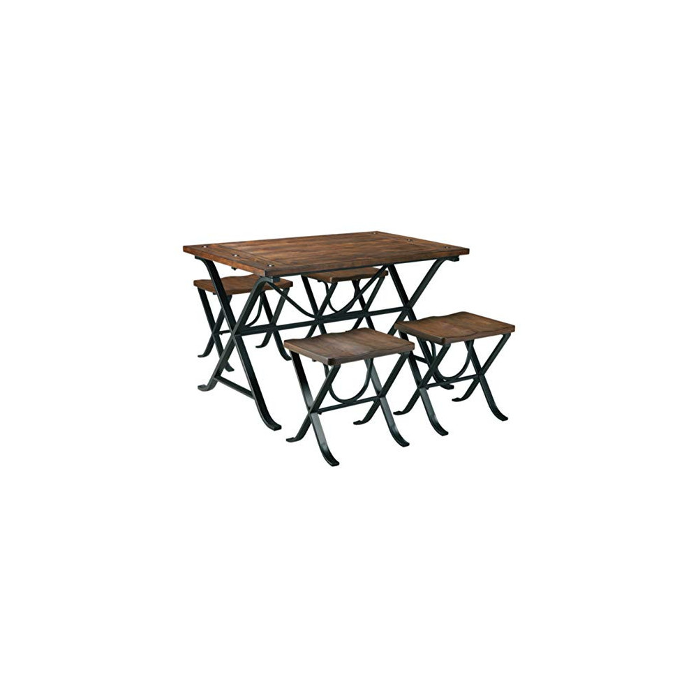 Ashley Furniture Signature Design - Freimore Dining Room Table and Stools - Set of 5 - Medium Brown Wood Top and Black Metal 