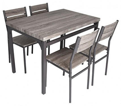 Zenvida 5 Piece Dining Set Rustic Grey Wooden Kitchen Table and 4 Chairs