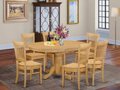 East West Furniture AVVA7-OAK-W dining set 6 Great Wooden dining room chairs - A Beautiful mid-century dining table- Oak Colo