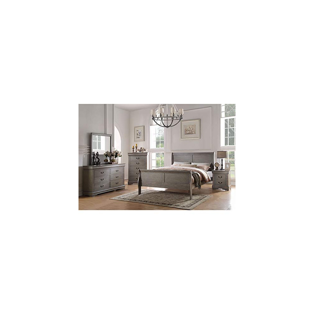 Acme Furniture Louis Philippe 4-Piece Bedroom Set, Antique Gray Queen