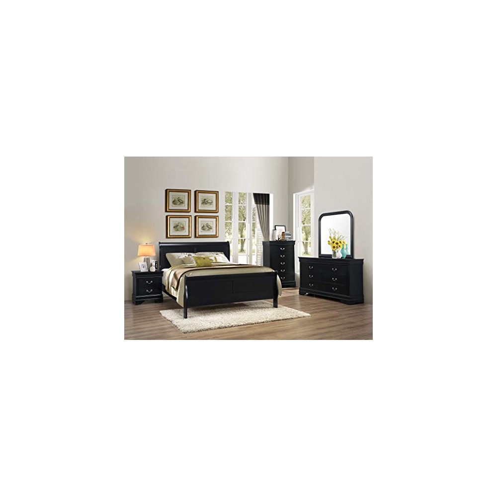 GTU Furniture 5pc Queen Size Sleigh Bedroom Set Louis Philippe Style in Black Finish  Black 