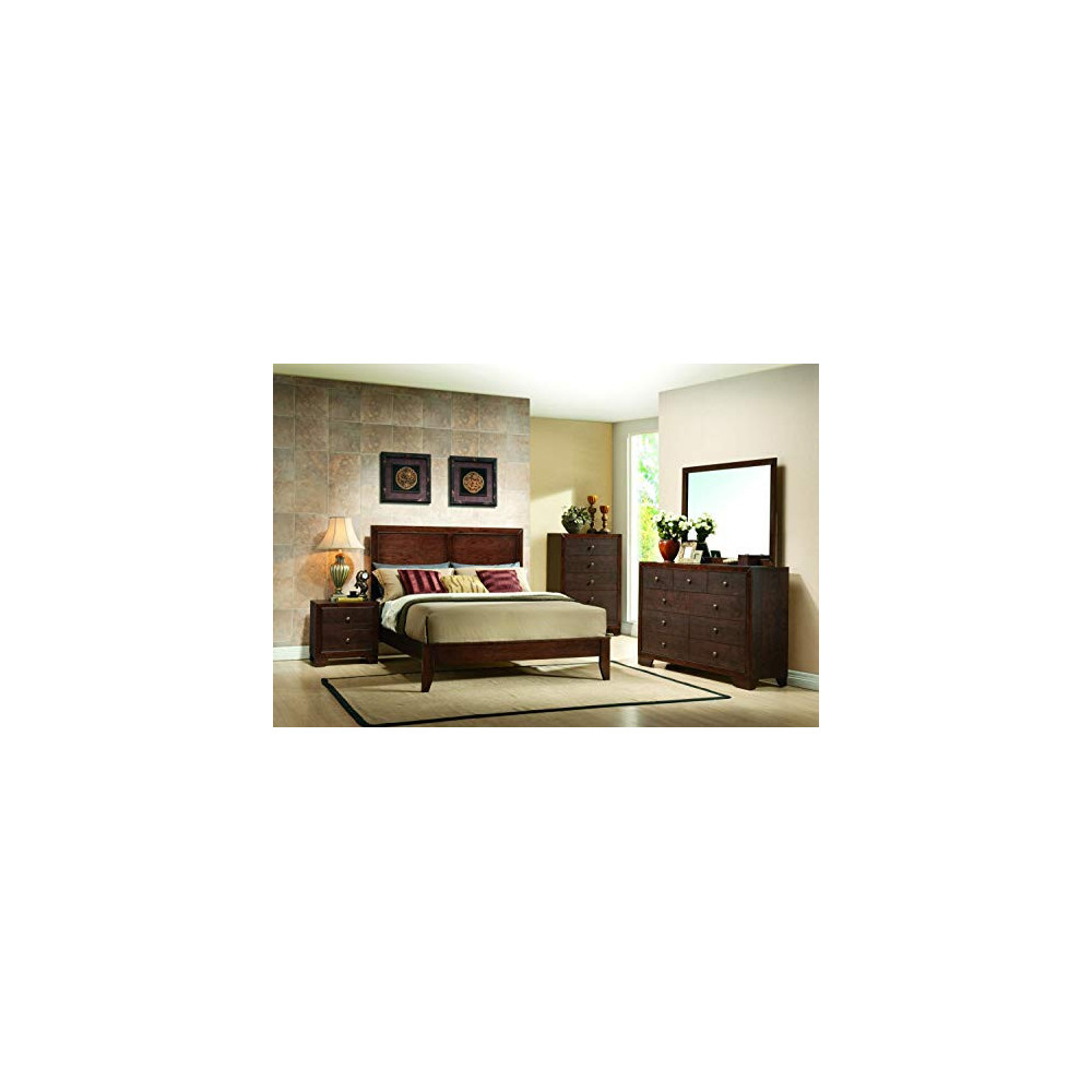 Giantex 5 Piece Wood Bedroom Sets Bed Frame Storage End Table Dresser Mirror Chest Nightstand  Dark Brown, Queen Size 5 Piece