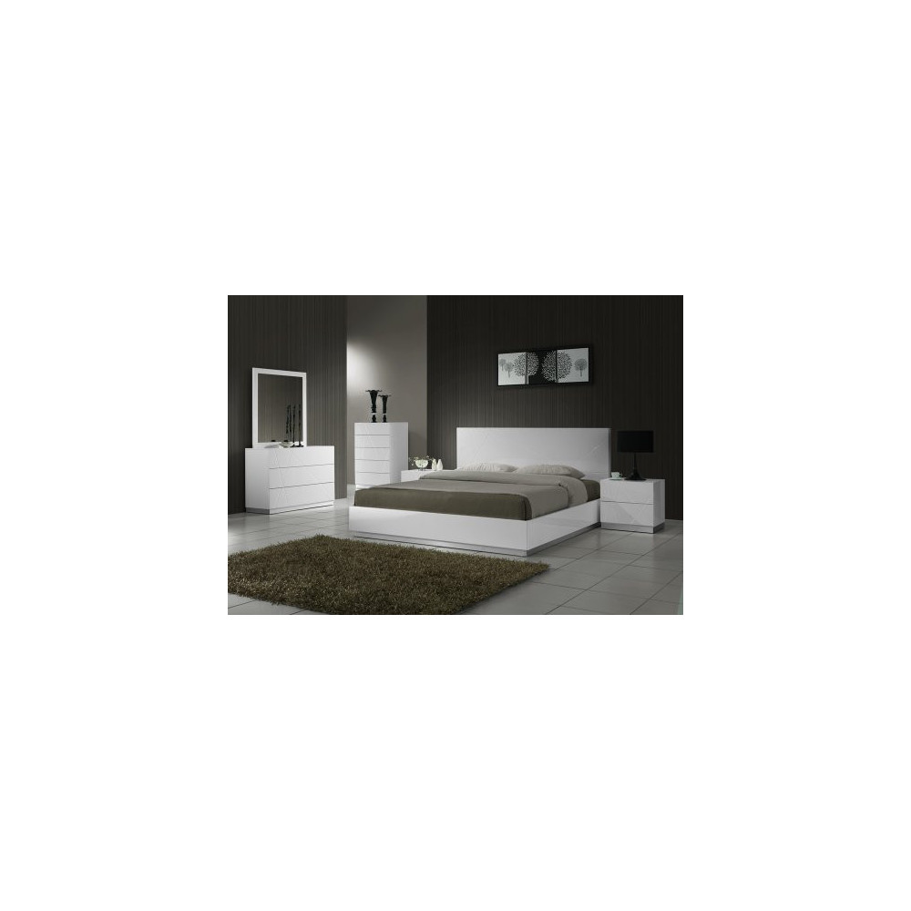 J&M Furniture Naples Modern White Lacquered Bedroom set- King Size