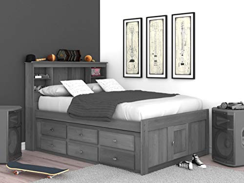 Discovery World Furniture Charcoal Full Bookcase Bed with 6 Drawers