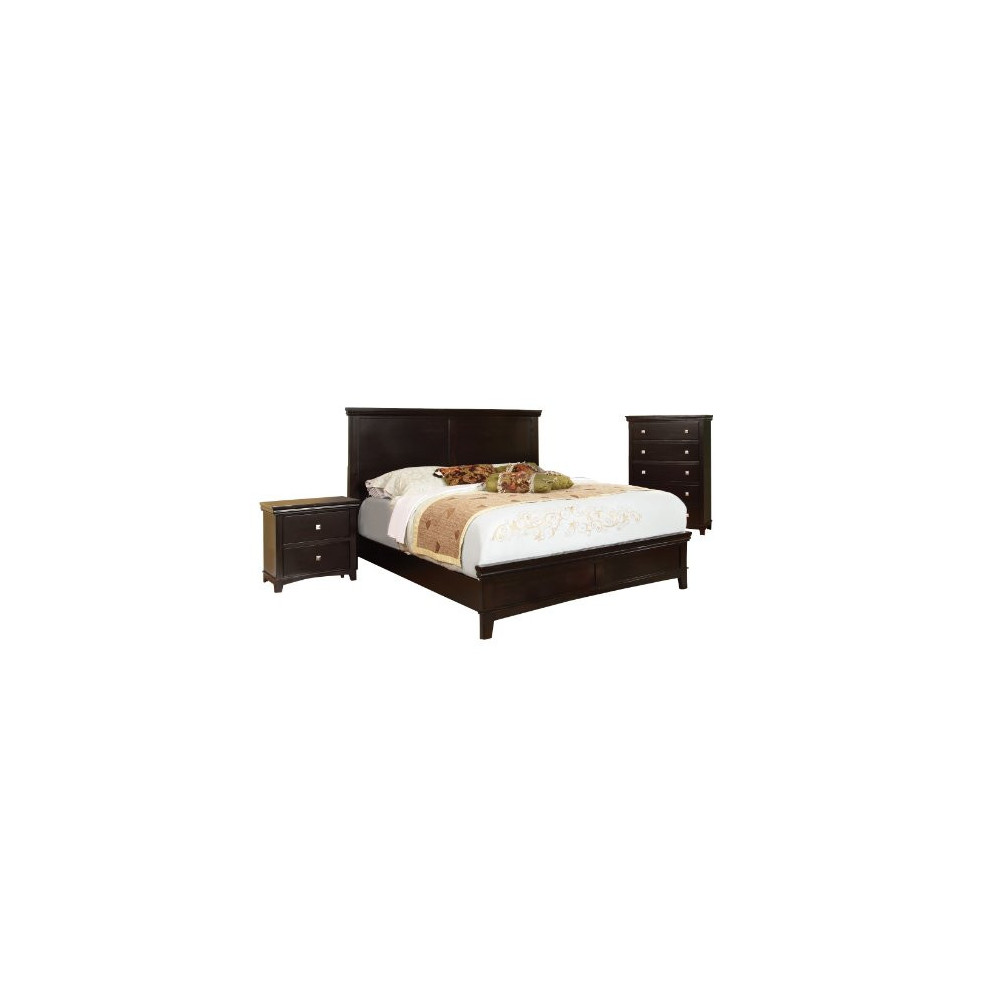 Furniture of America Pasha 3-Piece Queen Platform Bedroom Set with Nightstand and Chest, Espresso Finish