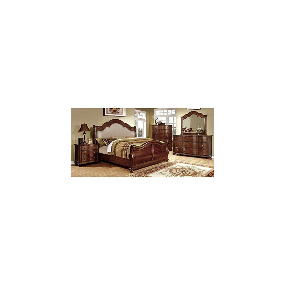 Carefree Home Furnishings Bellavista Traditional Elegant Style Brown Cherry Finish King Size 6-Piece Bedroom Set