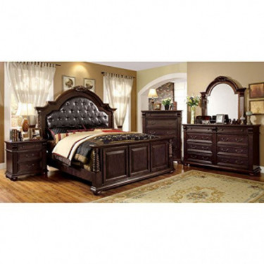 Carefree Home Furnishings Esperia Luxurious English Style Brown Cherry Finish King Size 6-Piece Bedroom Set