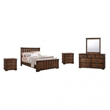 Abbyson Living Industrial 5-Piece King Size Wood Bed Frame, 2 Nightstands, Dresser, and Mirror Bedroom Furniture Set, Vintage