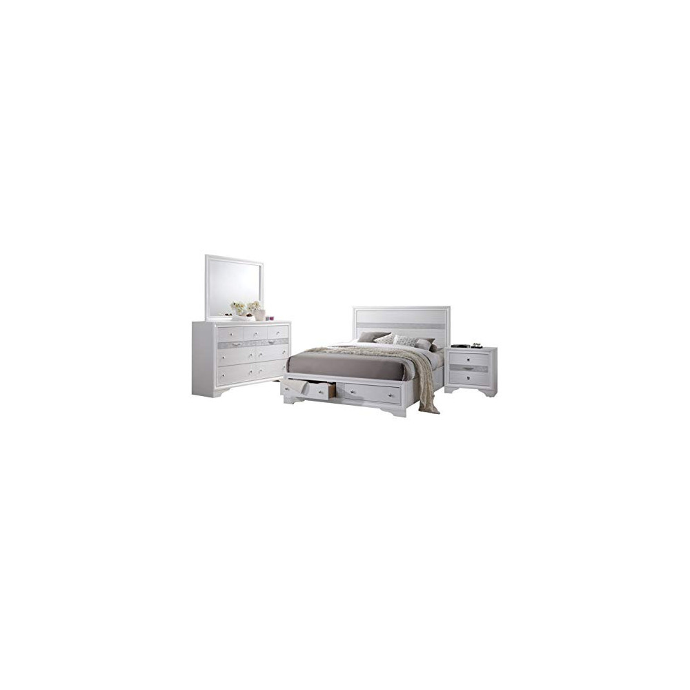acme White Furniture Naima 4-Piece Storage Bedroom Set Queen