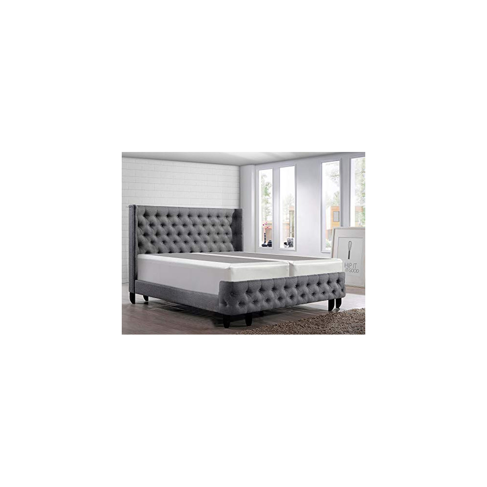 Greaton Fully Assembled Split Wood Box Spring/Foundation for Mattress |King Size| Grey And And, Color
