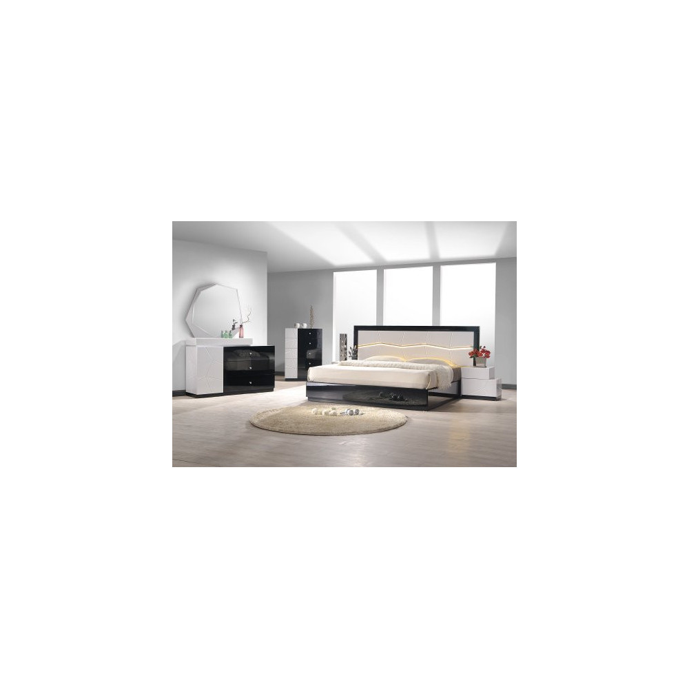 J&M Furniture 17854-K Turin King Bedroom set - Light grey & Black Lacquer