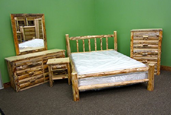 Rustic Pine Log Bedroom Suite - 5pc - King Log Bed