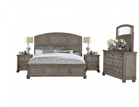 Lawrence 5PC Bedroom Set E King Bed, Dresser, Mirror, 2 Nightstand in Rustic Natural Wood