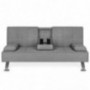 Best Choice Products Modern Linen Convertible Futon Sofa Bed w/Metal Legs, 2 Cupholders - Gray