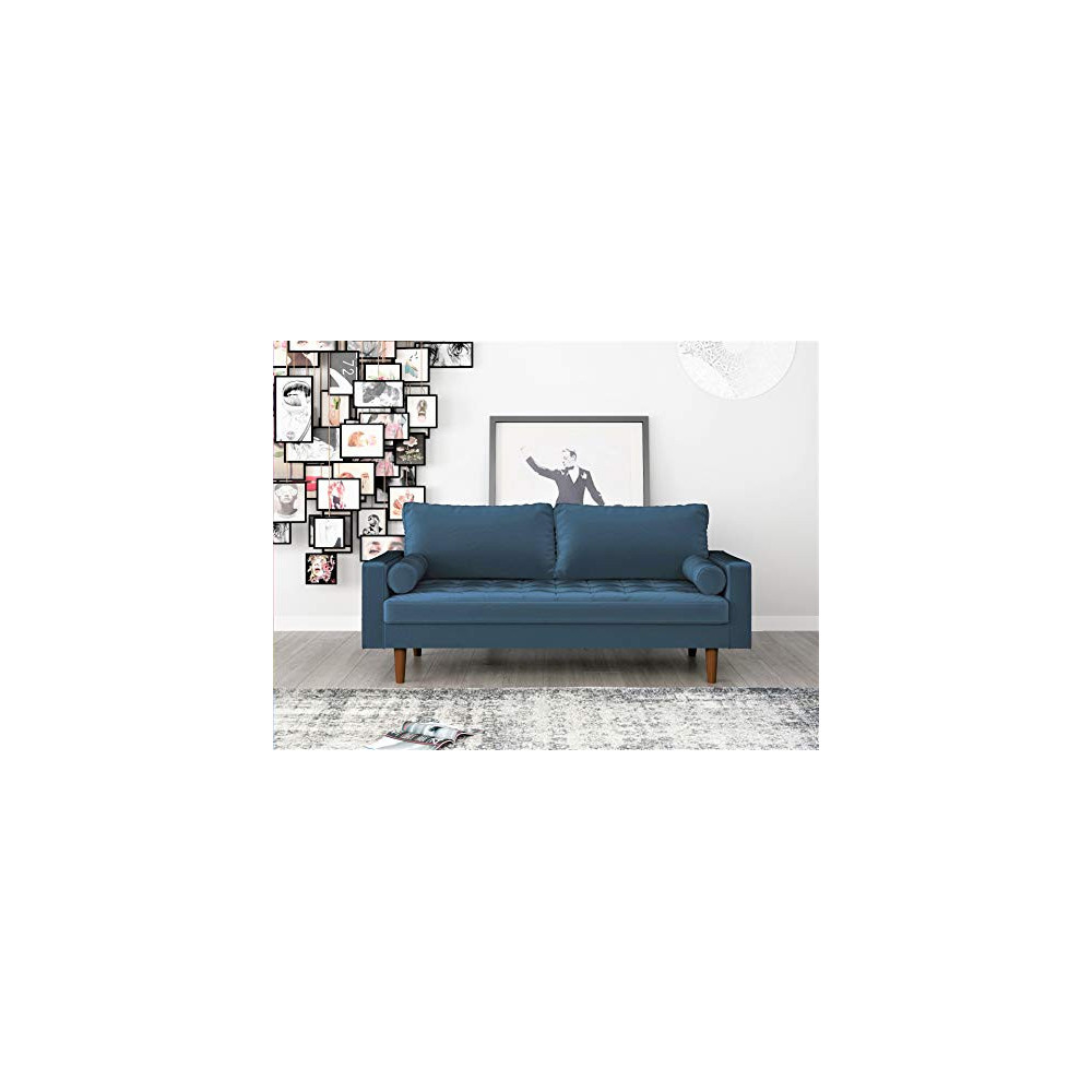 Container Furniture Direct S5456 Mid Century Modern Velvet Upholstered Tufted Living Room Sofa, 69.68", Prussian Blue
