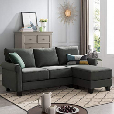 Nolany Reversible Sectional Sofa Couch for Small Apartment L Shape Sofa Couch 3-seat Sectional Corner Couch  Green Grey 