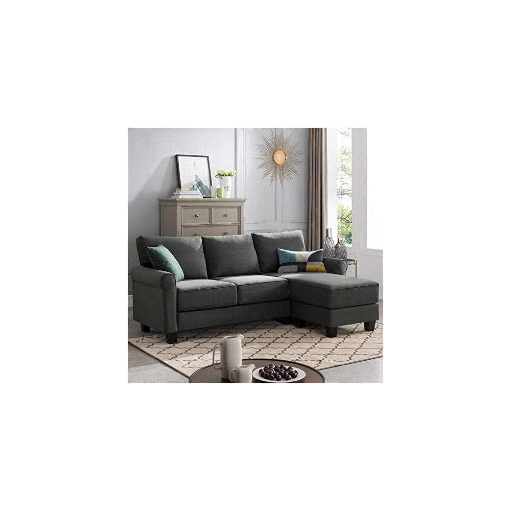 Nolany Reversible Sectional Sofa Couch for Small Apartment L Shape Sofa Couch 3-seat Sectional Corner Couch  Green Grey 