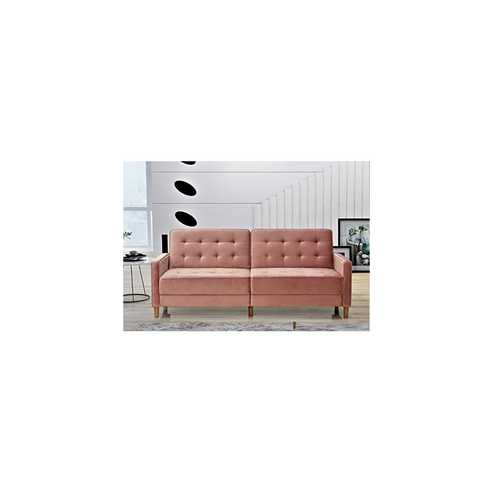 US Pride Furniture Stetson Velvet 80" Square Arms Sofa Bed Sofabed, Rose