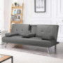 Yaheetech Futon Sofa Bed Faux Leather Futon Couch Sleeper Sofa Convertible Sofa Couch Bed with Cup Holders and Armrest Gray
