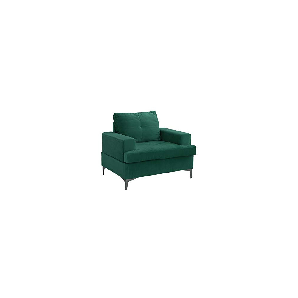 Mid Century Modern Velvet Armchair, Living Room Accent Chair  Green 