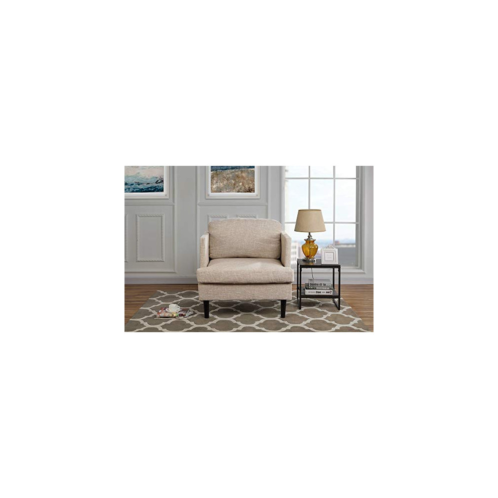 Mid Century Modern Linen Fabric Armchair, Living Room Accent Chair  Beige 
