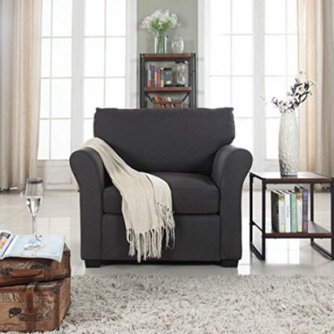 Divano Roma Furniture Classic and Traditional Linen Fabric Accent Chair-Living Room Armchair  Dark Grey 