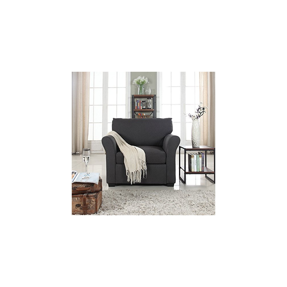 Divano Roma Furniture Classic and Traditional Linen Fabric Accent Chair-Living Room Armchair  Dark Grey 