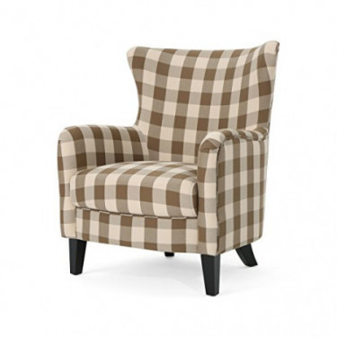 Christopher Knight Home Oliver Farmhouse Armchair, Brown Checkerboard, Dark Brown