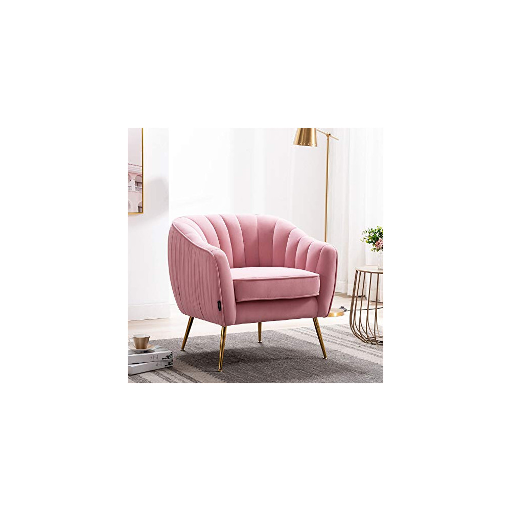 Altrobene Velvet Accent Chair, Modern Living Room Armchair with Gold Finished Legs, Pink