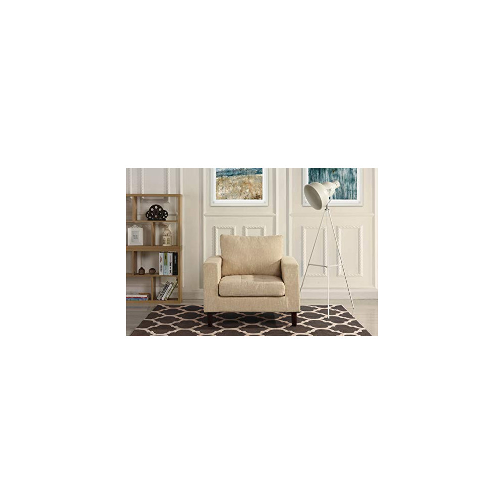 Divano Roma Modern Tufted Linen Fabric Armchair, Living Room Chair  Beige 