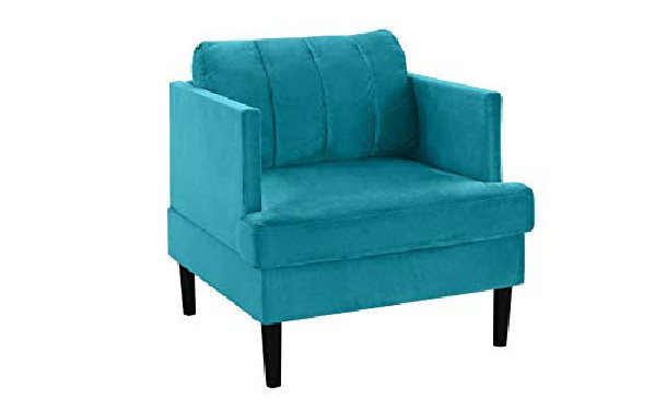 Mid Century Modern Velvet Armchair, Living Room Accent Chair  Blue 