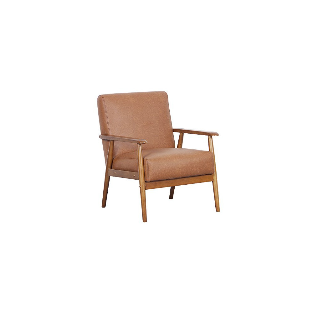 Pulaski DS-D030003-329 Wood Frame Faux Leather Accent Chair, 25.38" x 28.0" x 30.5", Cognac Brown
