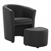 Modway Divulge Faux Leather Armchair and Ottoman Set in Black