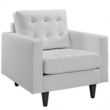 Modway Empress Mid-Century Modern Upholstered Leather Armchair in White