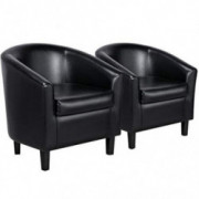 YAHEETECH Accent Chairs Set of 2 Faux Leather Barrel Chair Side Chairs Club Chair for Bedroom Living Reading Room, Black