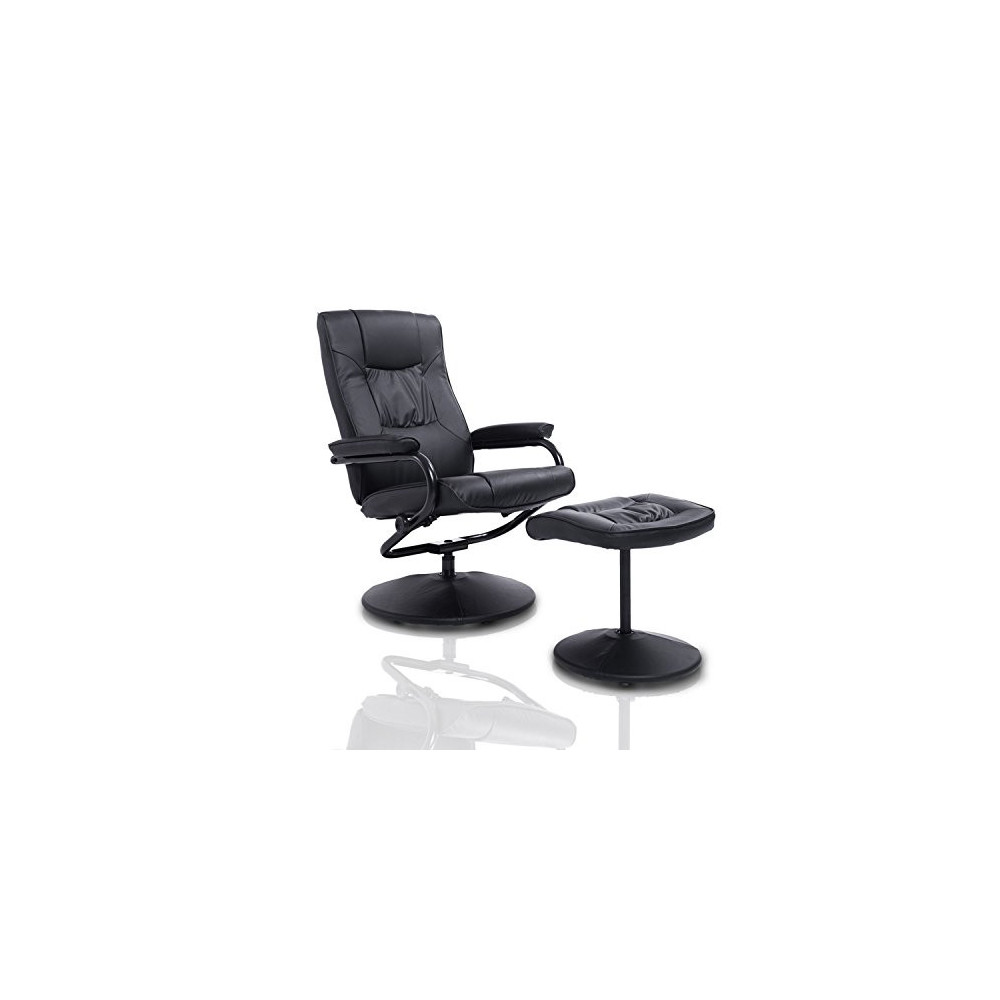 HomCom Ergonomic Faux Leather Lounge Armchair Recliner and Ottoman Set - Black