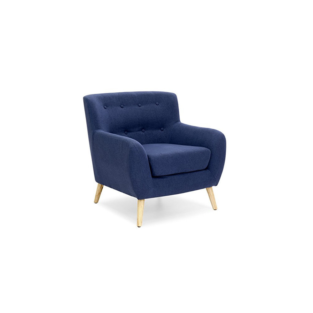 Best Choice Products Mid-Century Modern Linen Upholstered Button Tufted Accent Chair - Dark Blue
