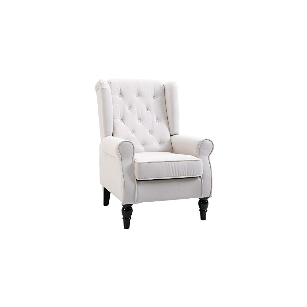 HOMCOM Fabric Tufted Club Accent Chair with Wooden Legs, Cream White