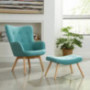 OFM 161 Collection Mid Century Modern Tufted Fabric Lounge Chair with Ottoman, Solid Honey Beechwood Legs, in Teal  161-FLC1-