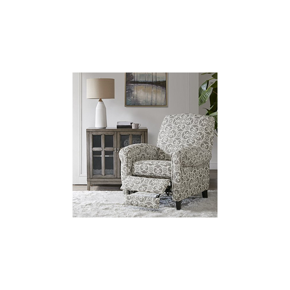 Madison Park Kirby Recliner Chair - Solid Wood, Plywood, Rolled Back Button Tufted Accent Armchair Modern Classic Style Famil