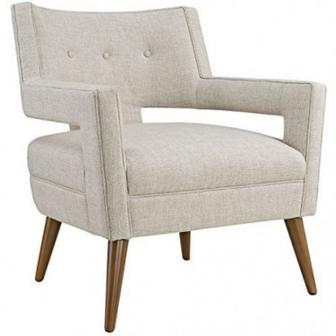 Modway Sheer Upholstered Fabric Mid-Century Modern Accent Lounge Arm Chair in Sand