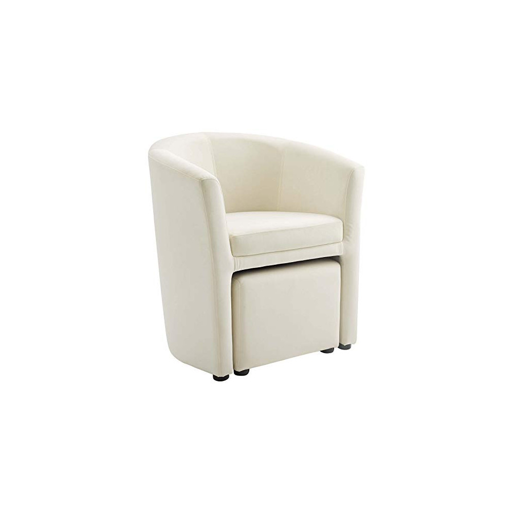 Modway Divulge Performance Velvet Armchair and Ottoman Set in Ivory