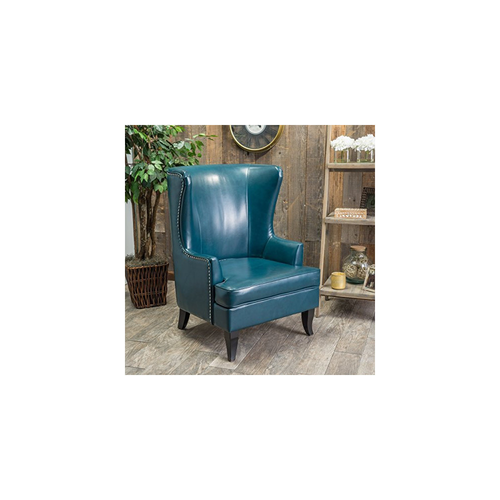 Great Deal Furniture Jameson Tall Wingback Teal Blue Leather Club Chair