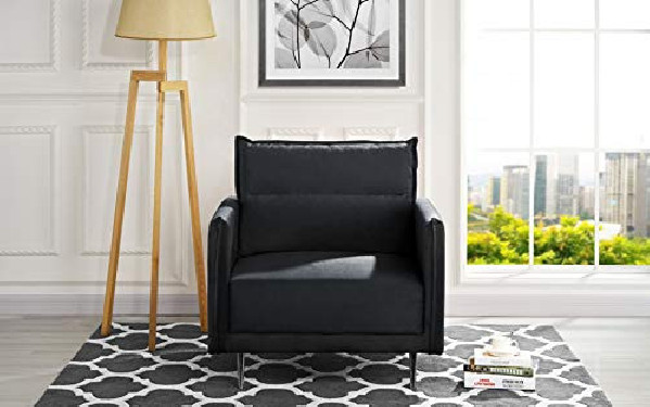 Mid-Century Upholstered 35.4" inch Velvet Armchair, Living Room Accent Chair  Black 