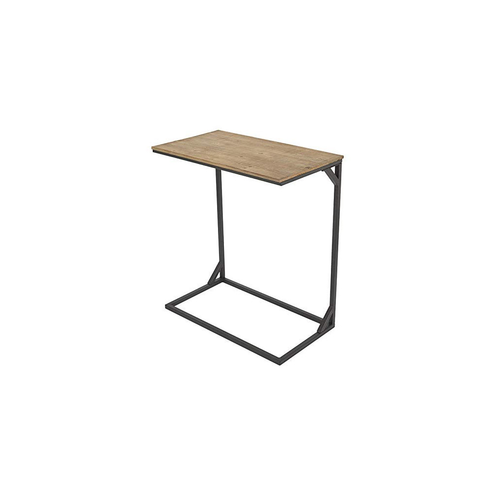 C Shaped Side Laptop End Table, Slide Under Sofa Bed Table with Wood Top&Metal Frame for Living Room Bedroom