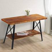PrimaSleep Famille 48W Solid Wood Top & Steel Legs Sofa TV Coffee Computer Dining Table, Rustic Brown